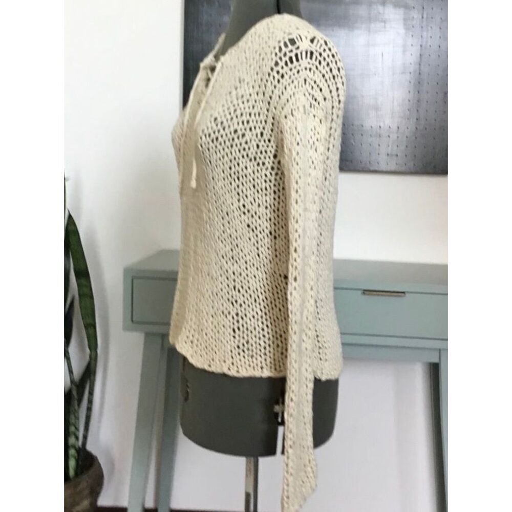 VINCe. Women’s Small Cream Hand Knit Lace Up Chunky Sweater - Picture 3 of 12